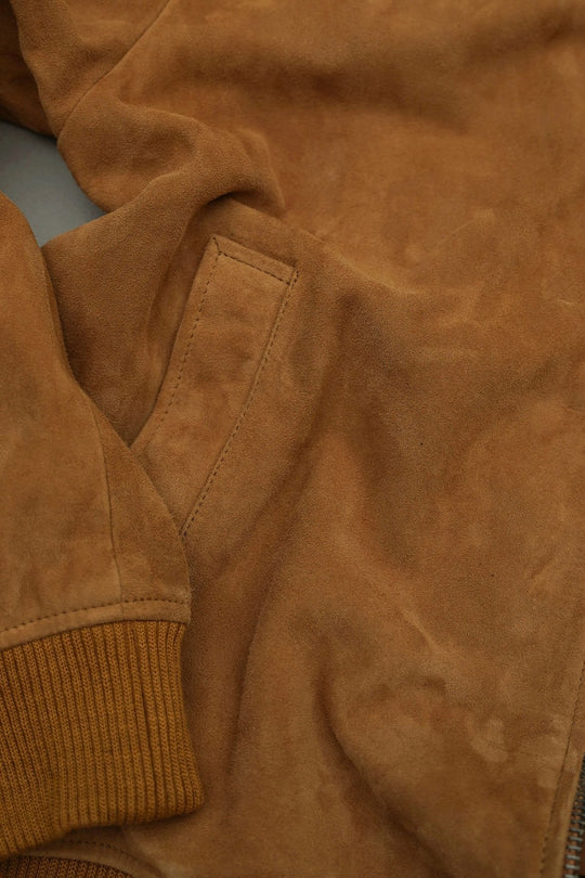 COGNAC SUEDE BOMBER JACKET