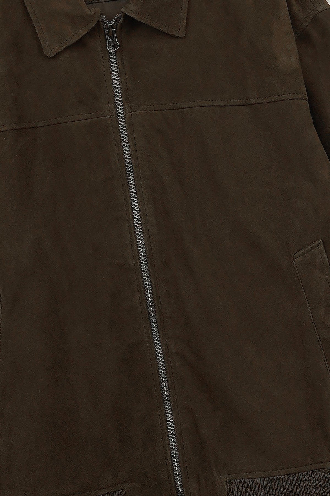 KHAKI SUEDE BOMBER JACKET