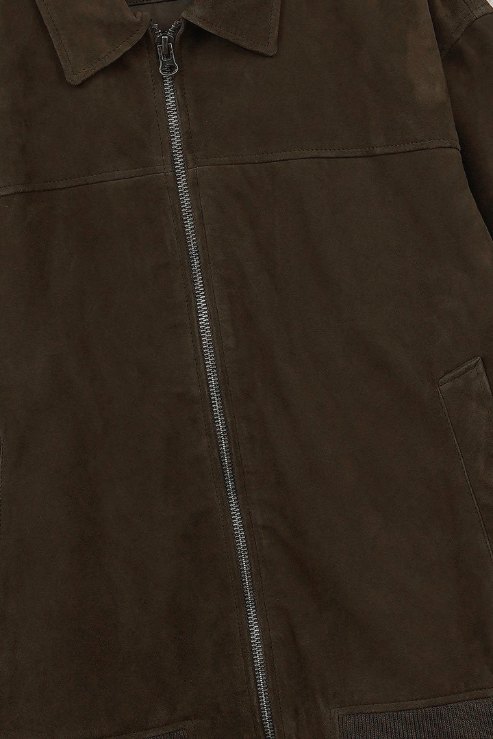 KHAKI SUEDE BOMBER JACKET