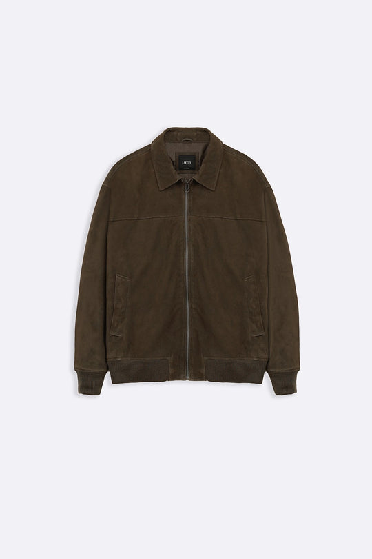KHAKI SUEDE BOMBER JACKET