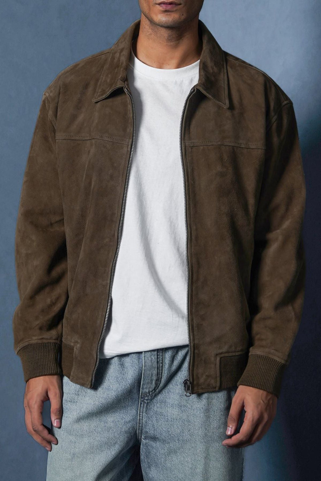 KHAKI SUEDE BOMBER JACKET