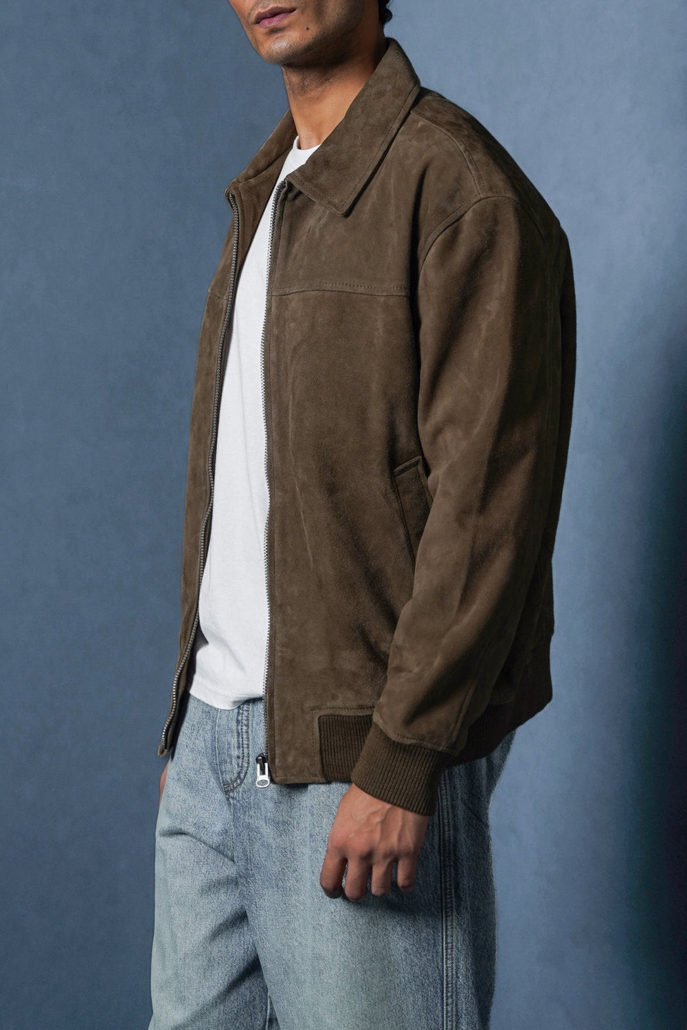 KHAKI SUEDE BOMBER JACKET