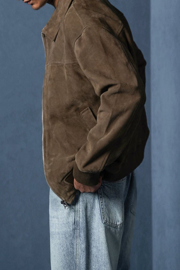 KHAKI SUEDE BOMBER JACKET