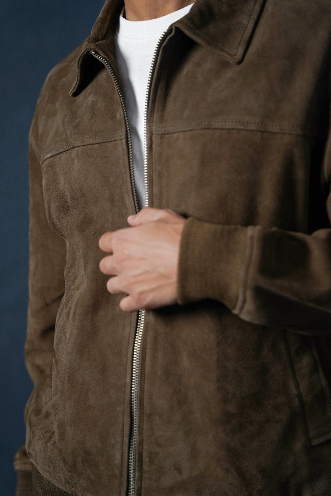 KHAKI SUEDE BOMBER JACKET