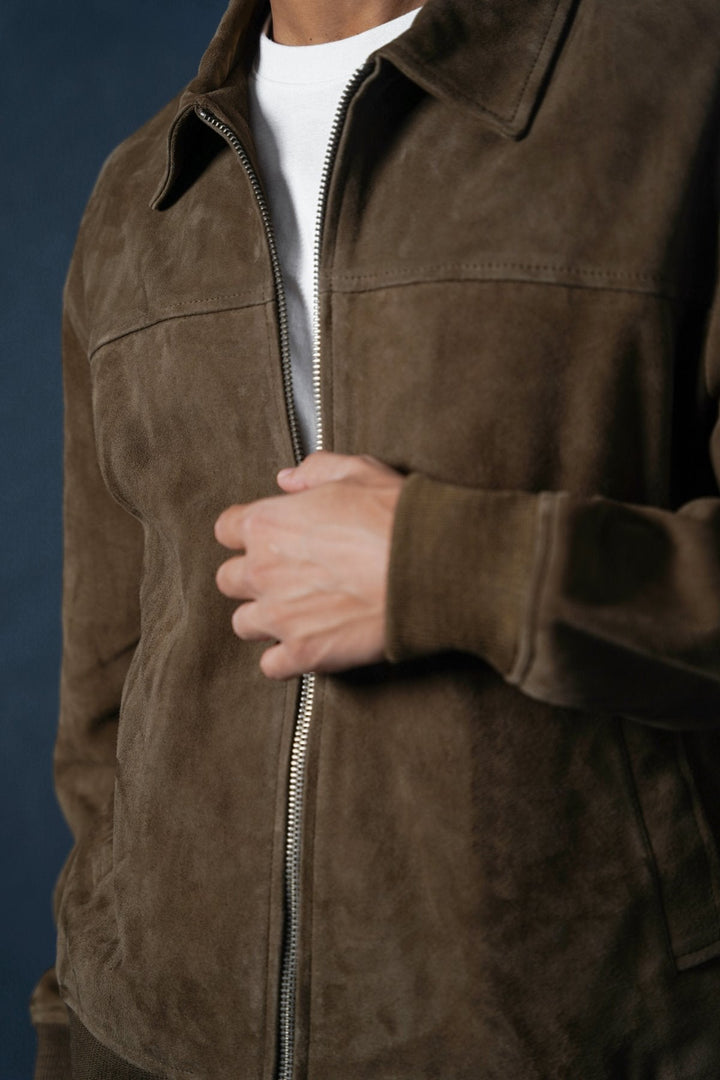 KHAKI SUEDE BOMBER JACKET