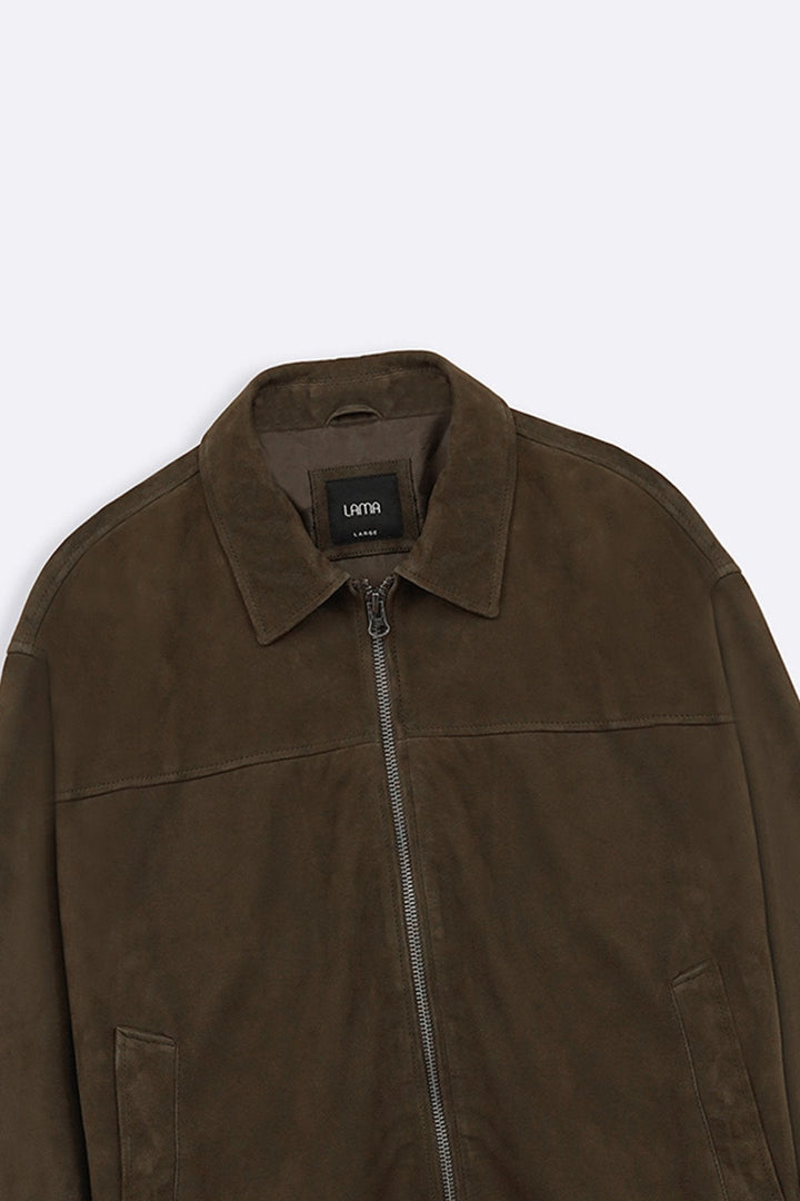 KHAKI SUEDE BOMBER JACKET