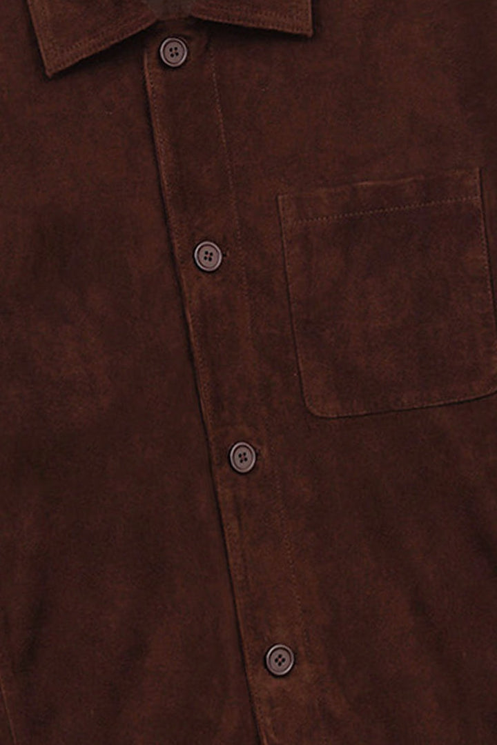BROWN SUEDE BUTTON-UP JACKET