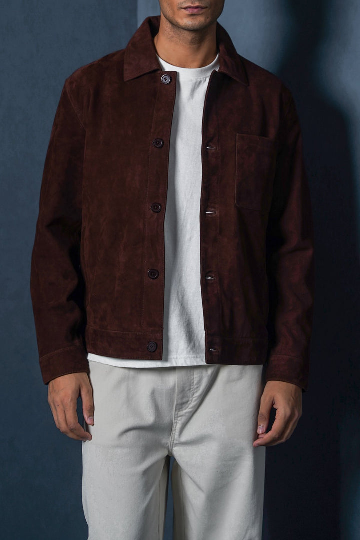 BROWN SUEDE BUTTON-UP JACKET