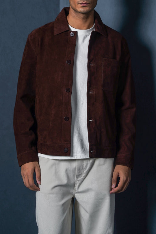 BROWN SUEDE BUTTON-UP JACKET
