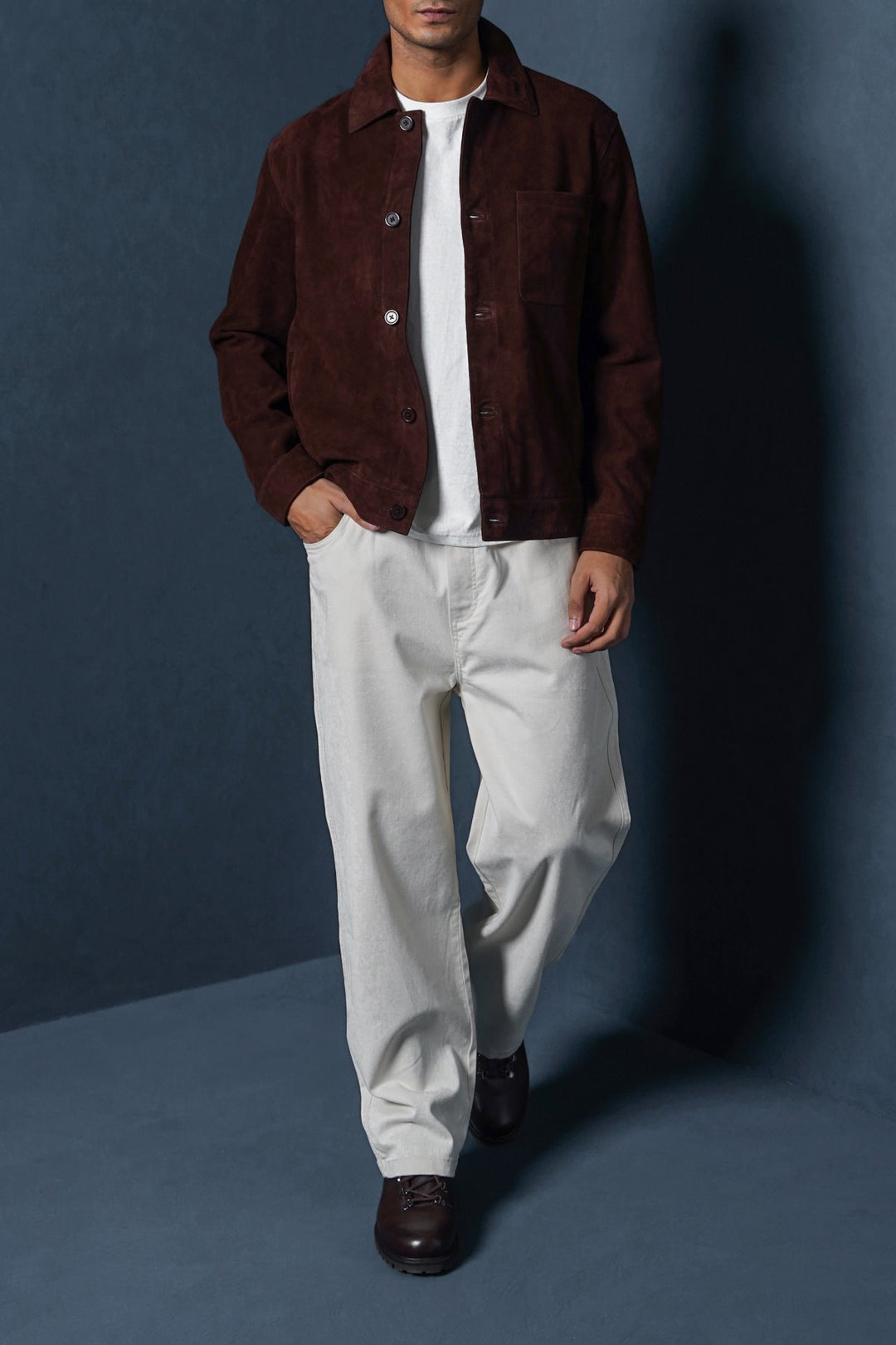 BROWN SUEDE BUTTON-UP JACKET