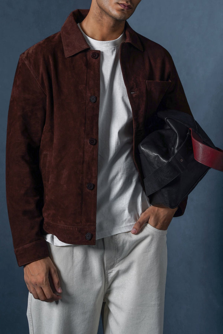 BROWN SUEDE BUTTON-UP JACKET