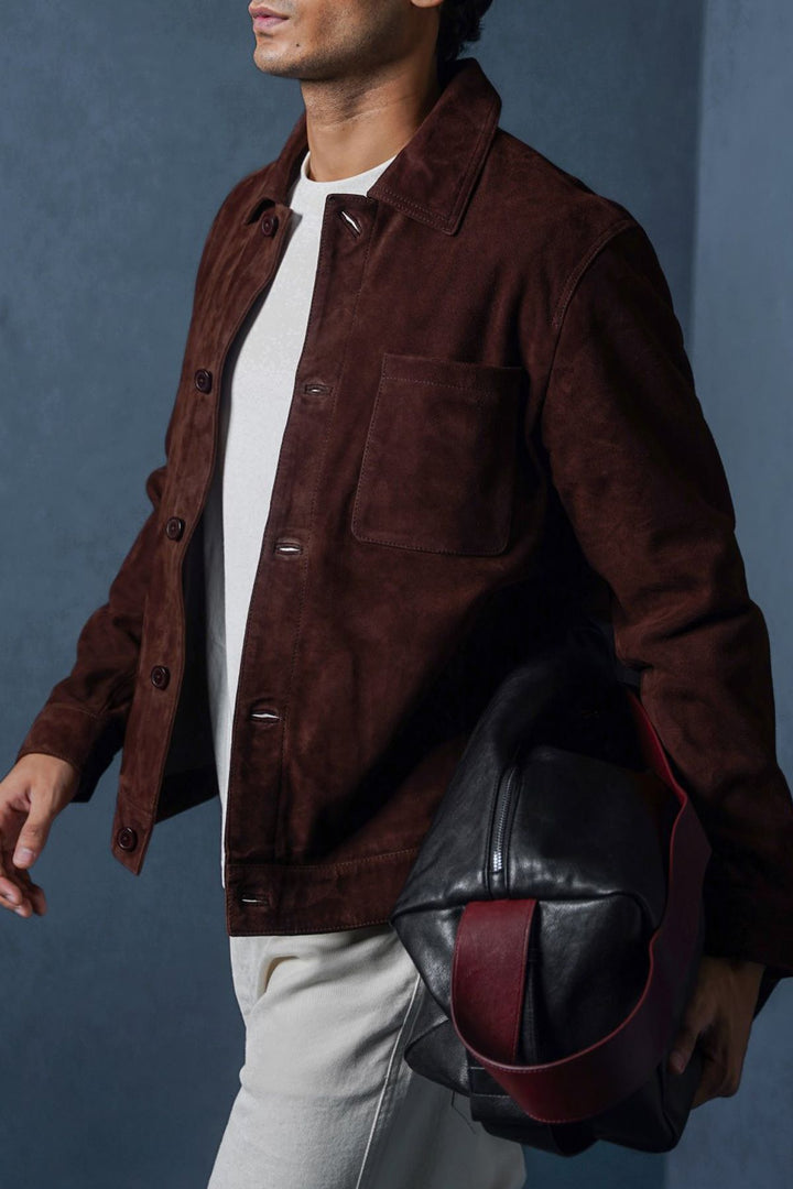 BROWN SUEDE BUTTON-UP JACKET