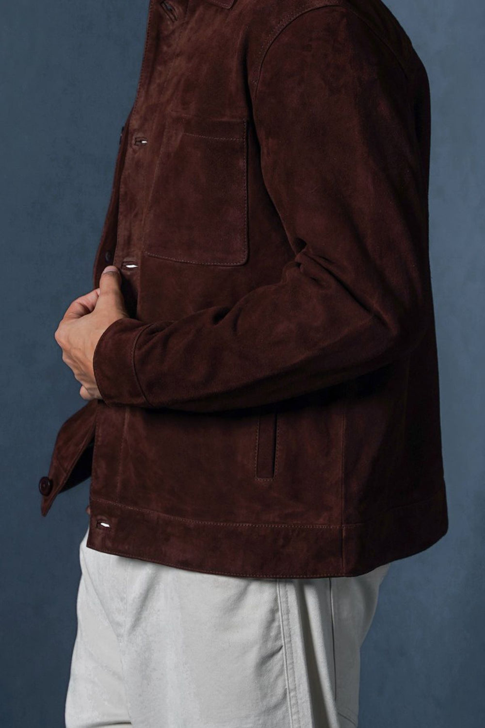 BROWN SUEDE BUTTON-UP JACKET