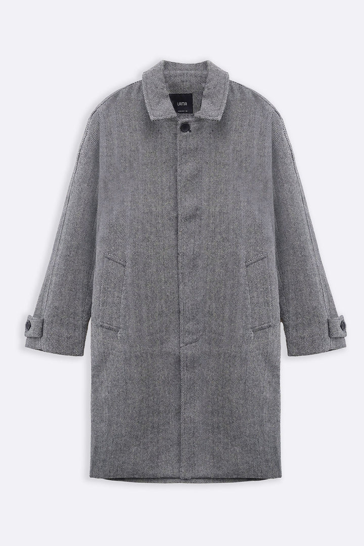 GREY WOOL-BLEND OVERCOAT
