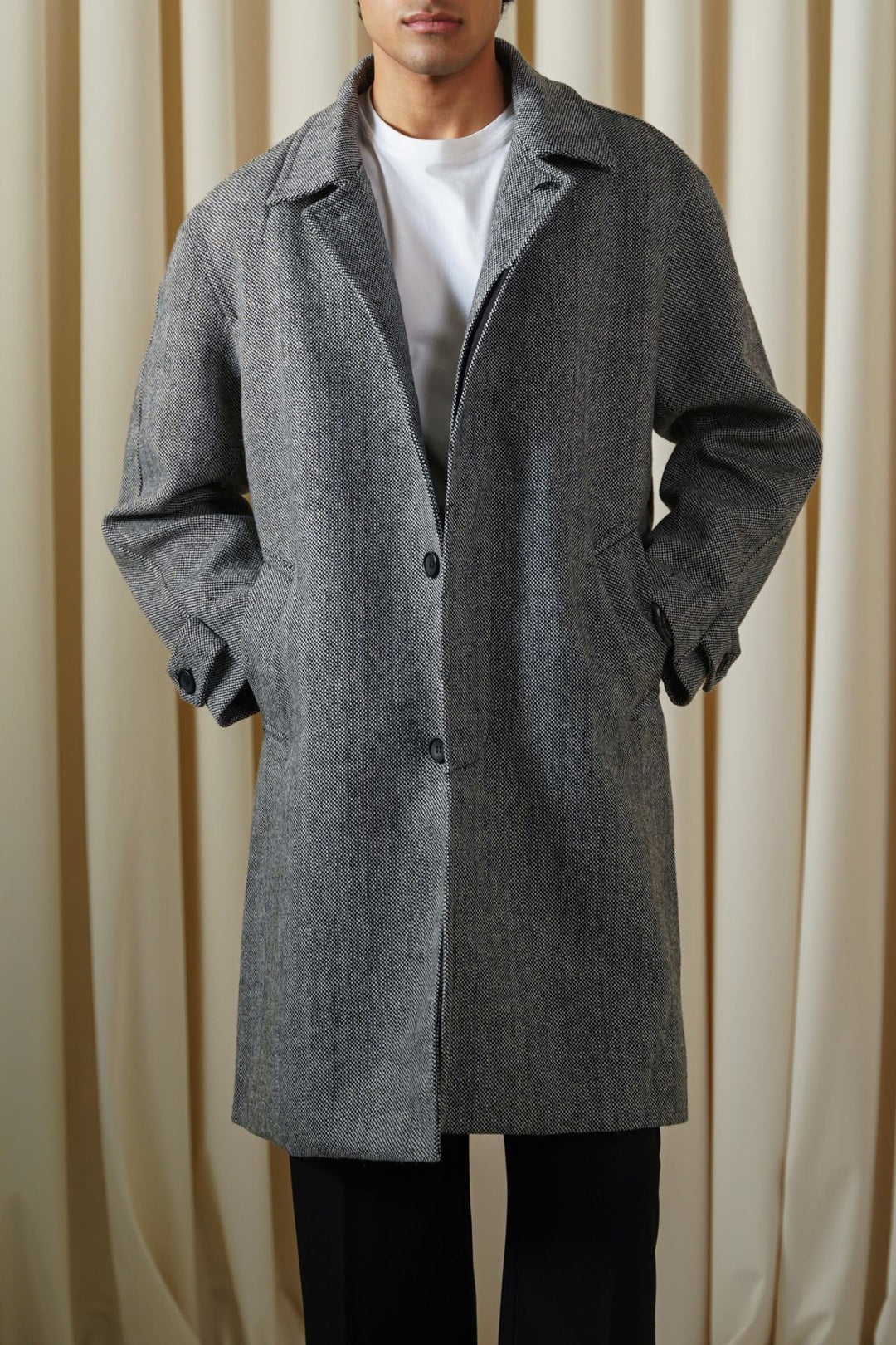 GREY WOOL-BLEND OVERCOAT
