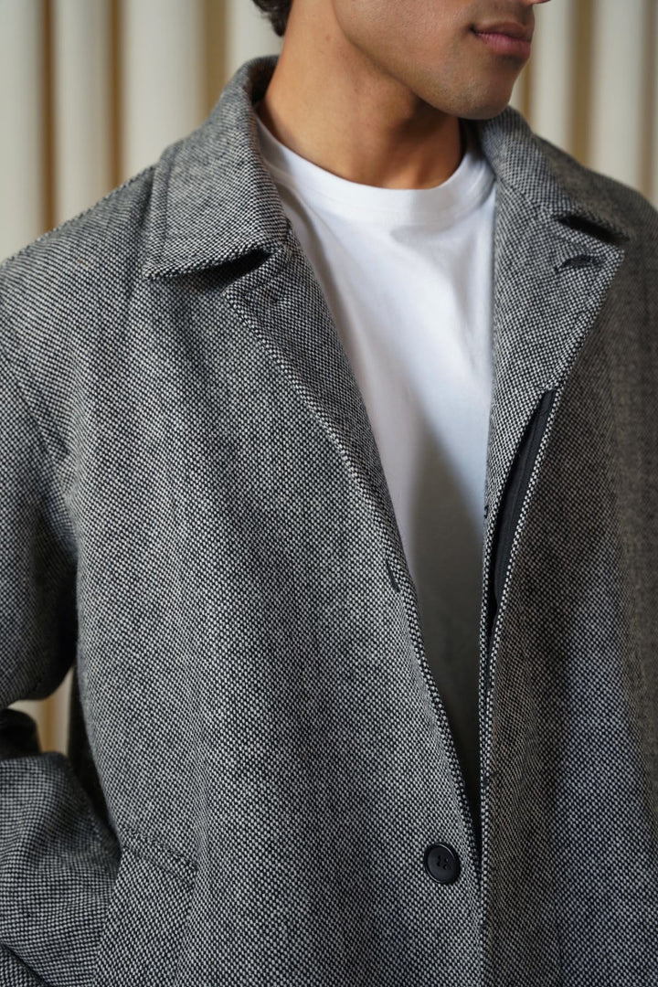 GREY WOOL-BLEND OVERCOAT