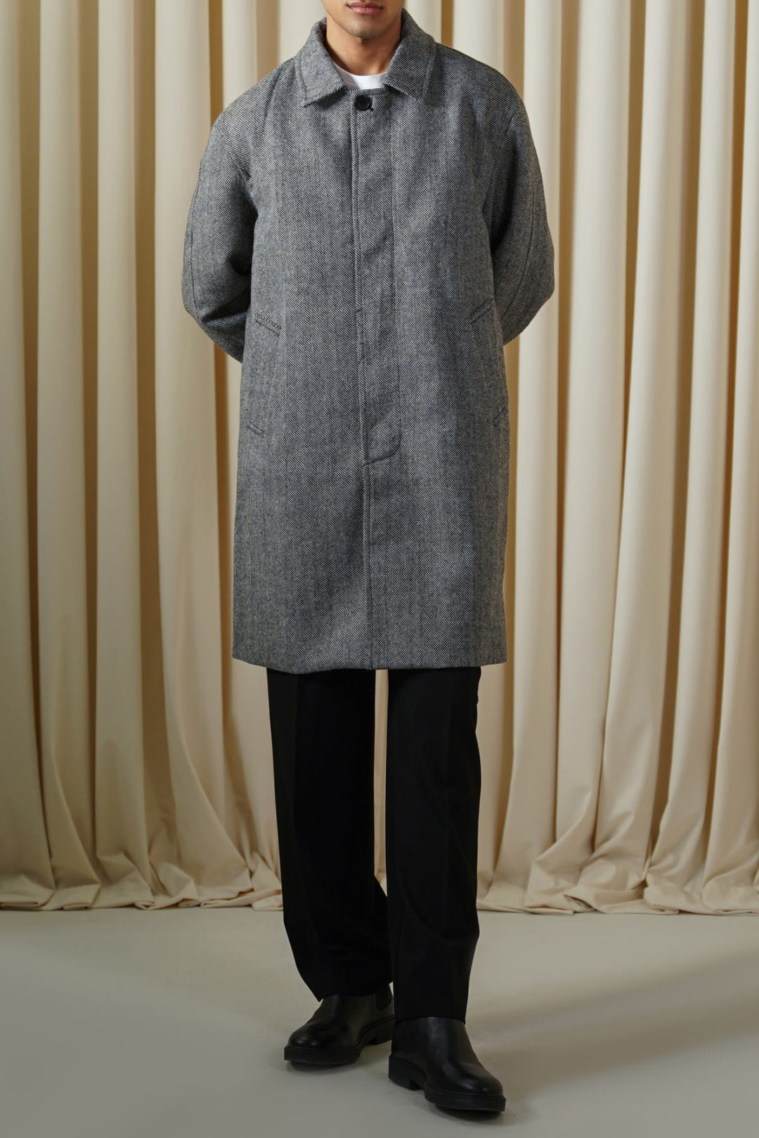 GREY WOOL-BLEND OVERCOAT