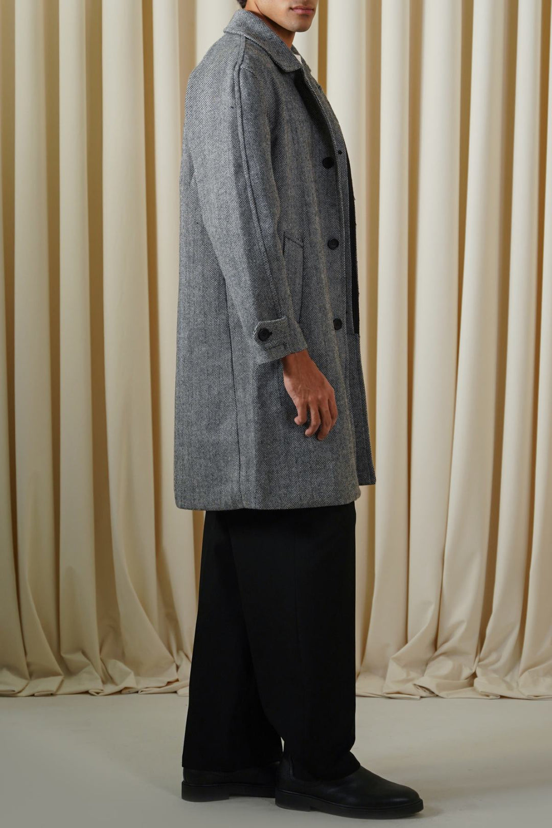 GREY WOOL-BLEND OVERCOAT