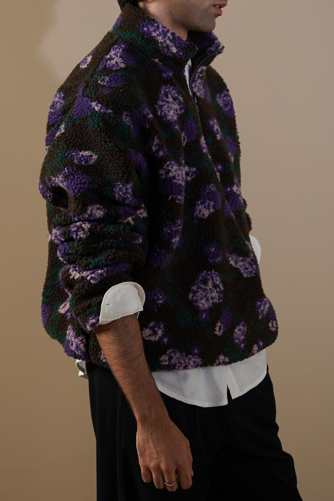 DARK BROWN BLOOM SHERPA PULLOVER