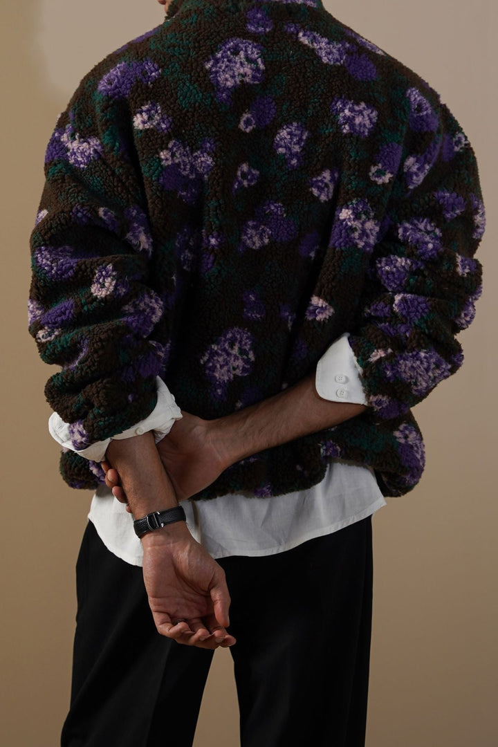 DARK BROWN BLOOM SHERPA PULLOVER