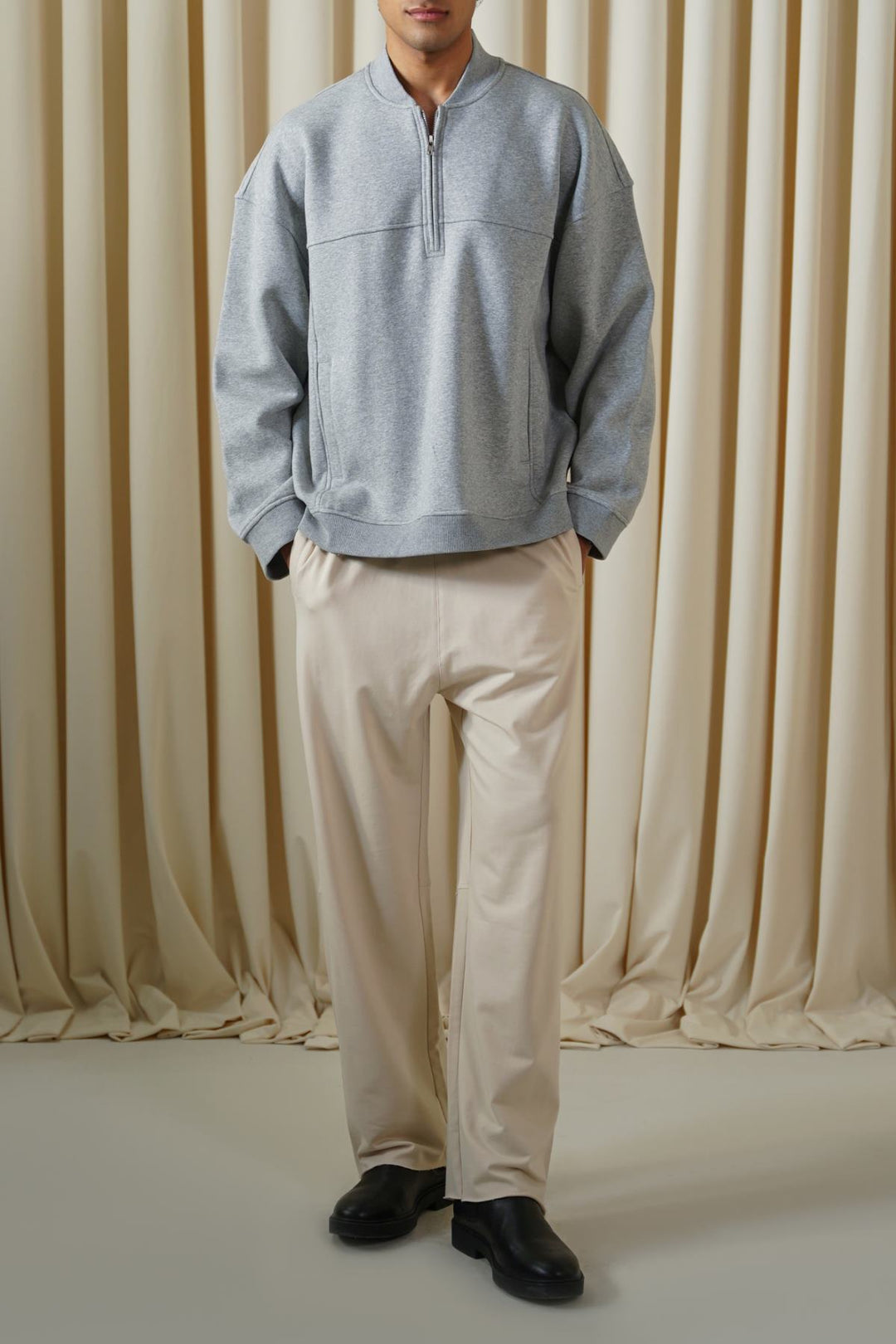MELANGE GREY QUARTER ZIPPER