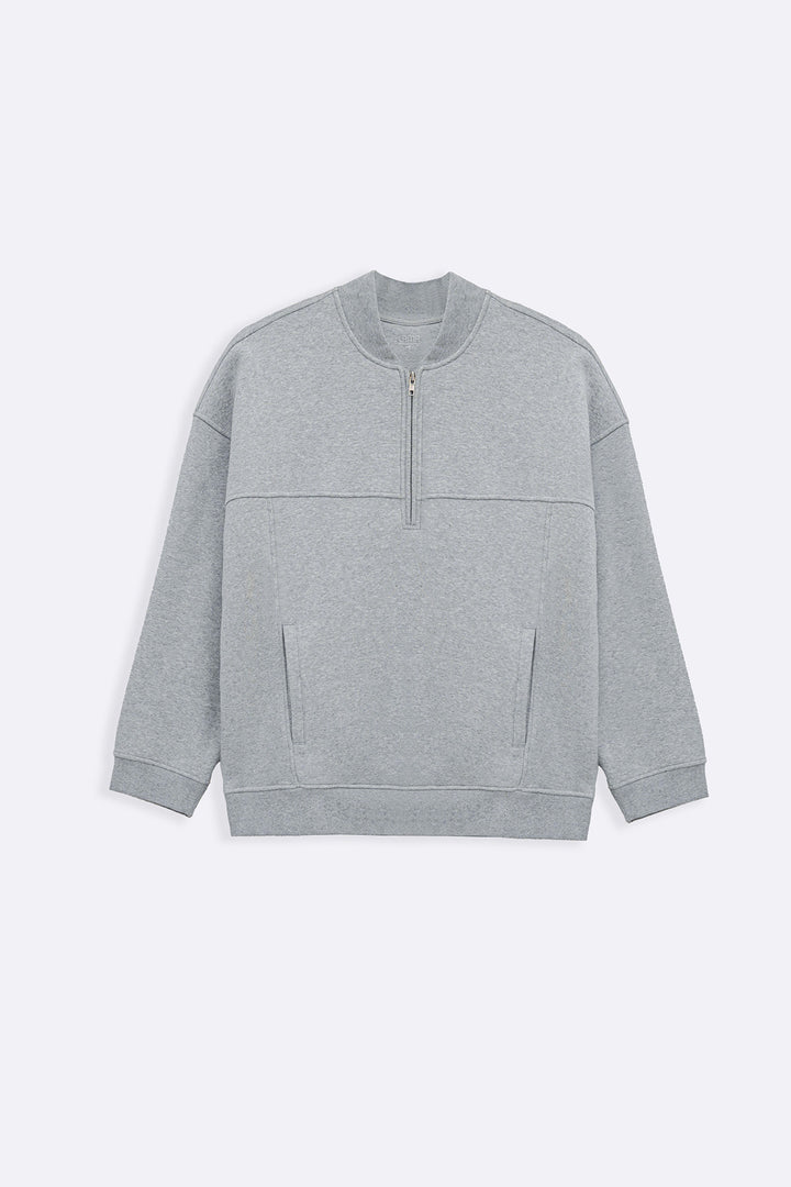 MELANGE GREY QUARTER ZIPPER