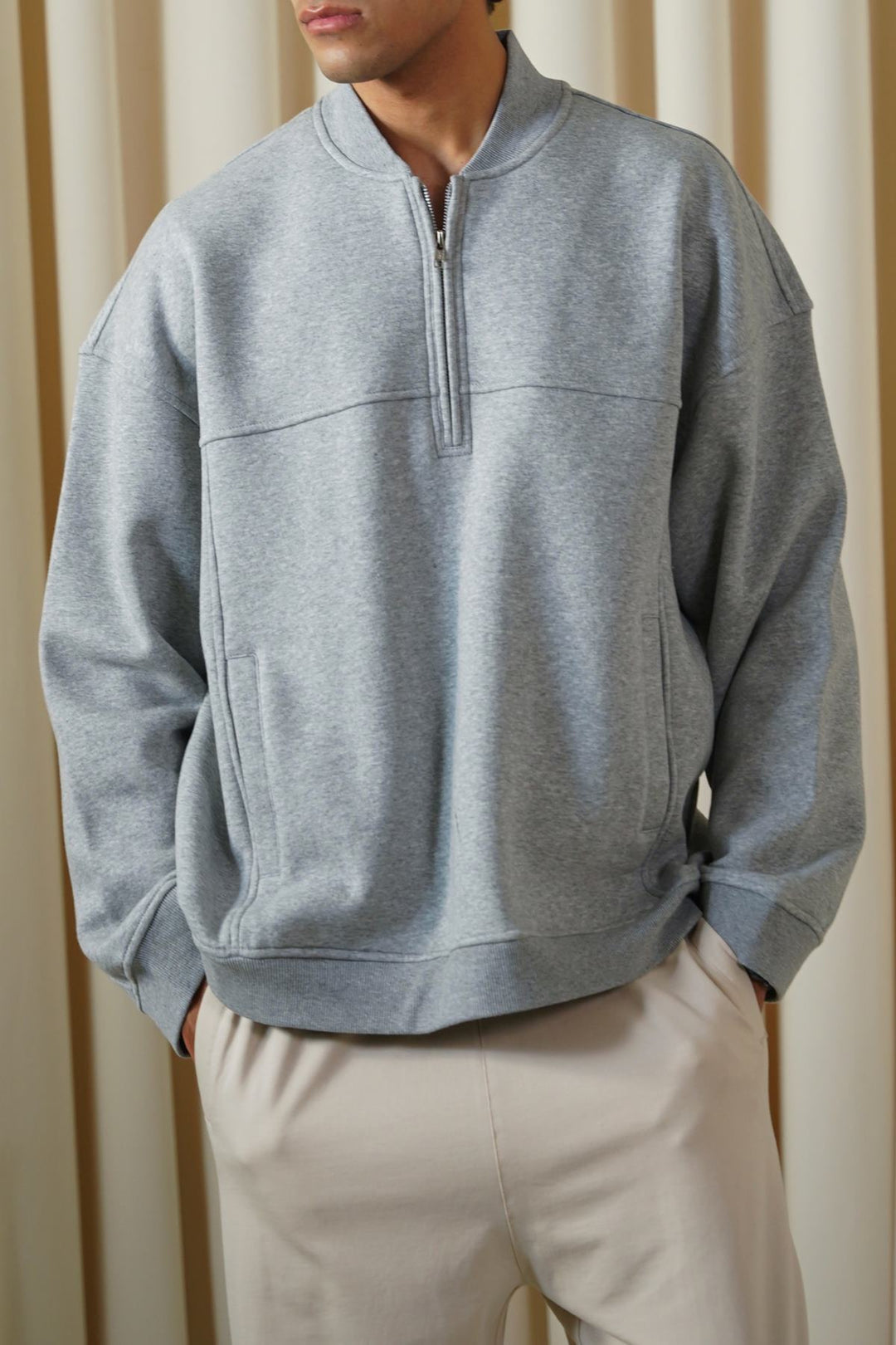 MELANGE GREY QUARTER ZIPPER