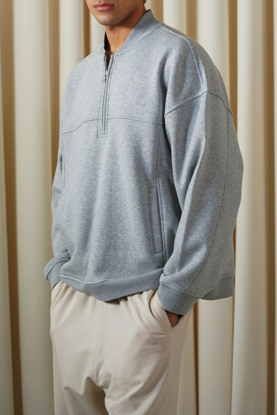 MELANGE GREY QUARTER ZIPPER