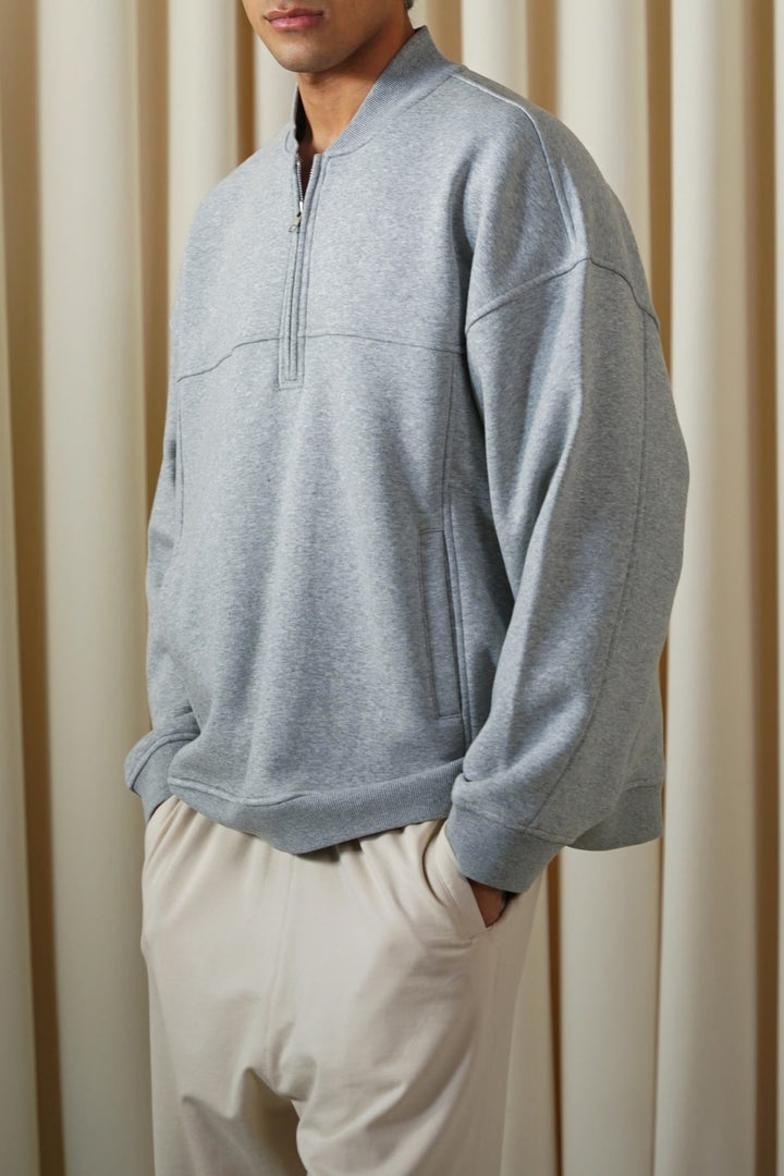 MELANGE GREY QUARTER ZIPPER