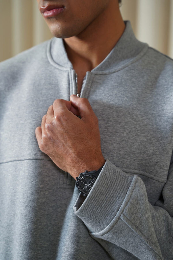 MELANGE GREY QUARTER ZIPPER