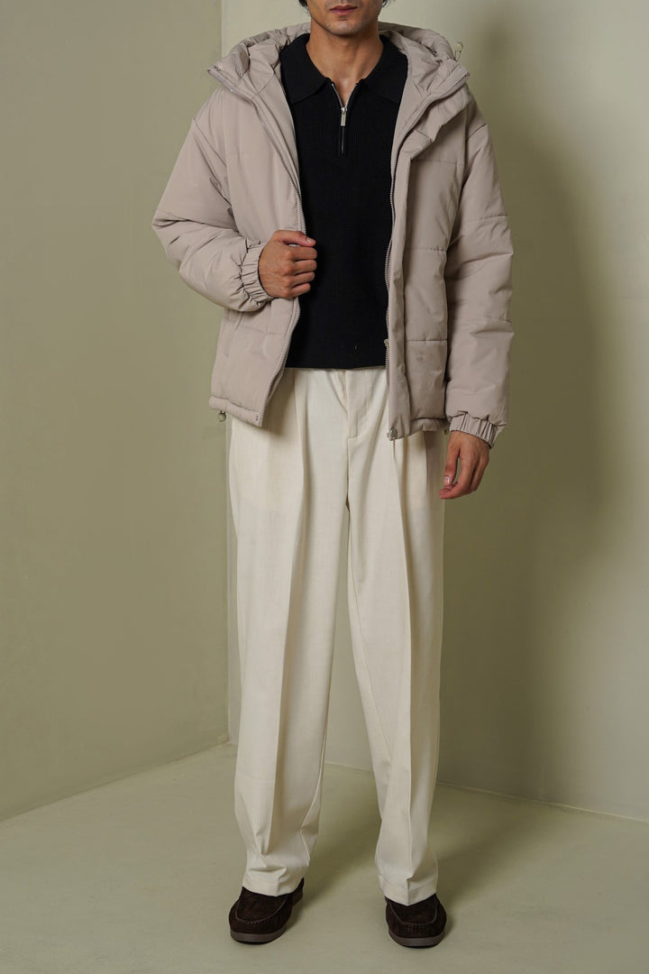 BEIGE HOODED PUFFER JACKET