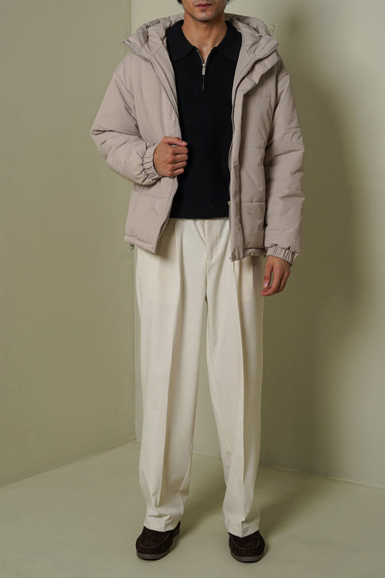 BEIGE HOODED PUFFER JACKET