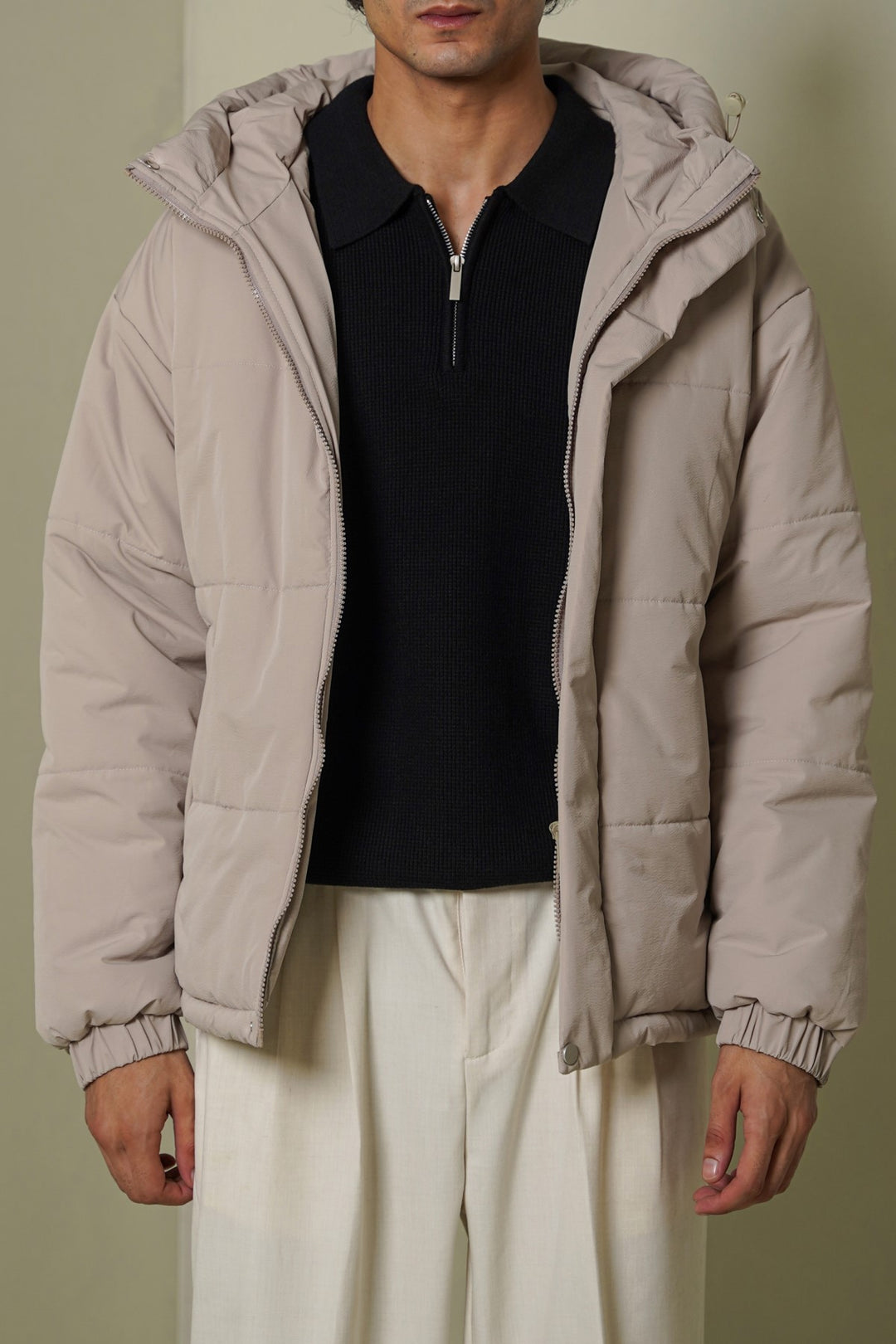 BEIGE HOODED PUFFER JACKET