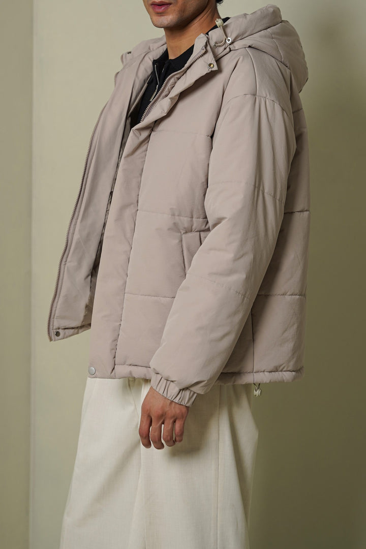 BEIGE HOODED PUFFER JACKET