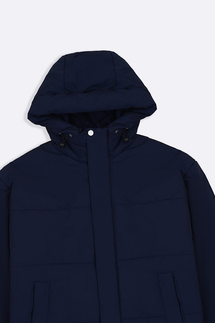 NAVY HOODED PUFFER JACKET