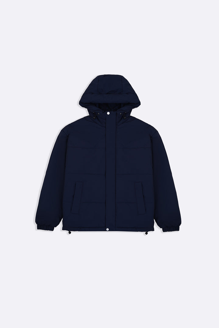 NAVY HOODED PUFFER JACKET