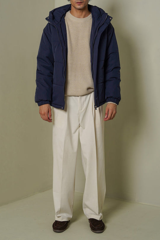NAVY HOODED PUFFER JACKET