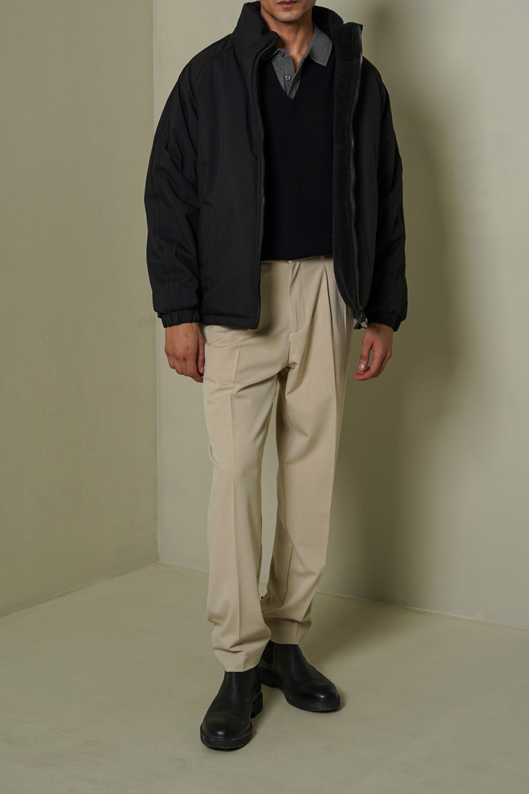 BLACK REVERSIBLE SHERPA PUFFER