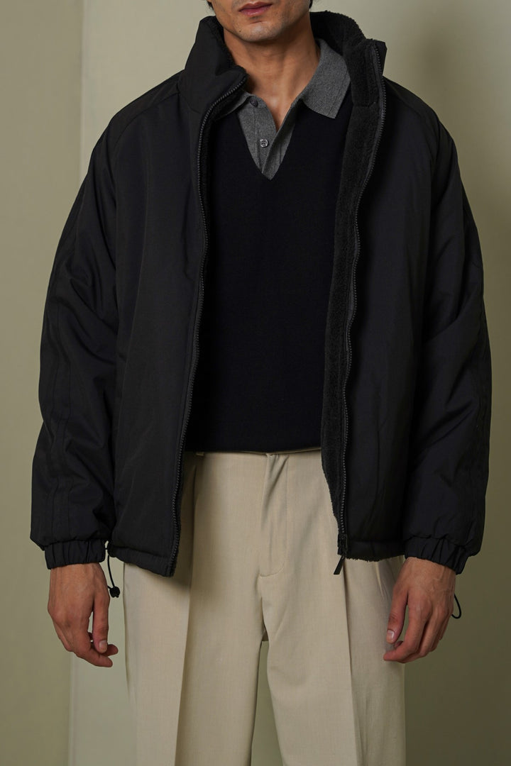 BLACK REVERSIBLE SHERPA PUFFER