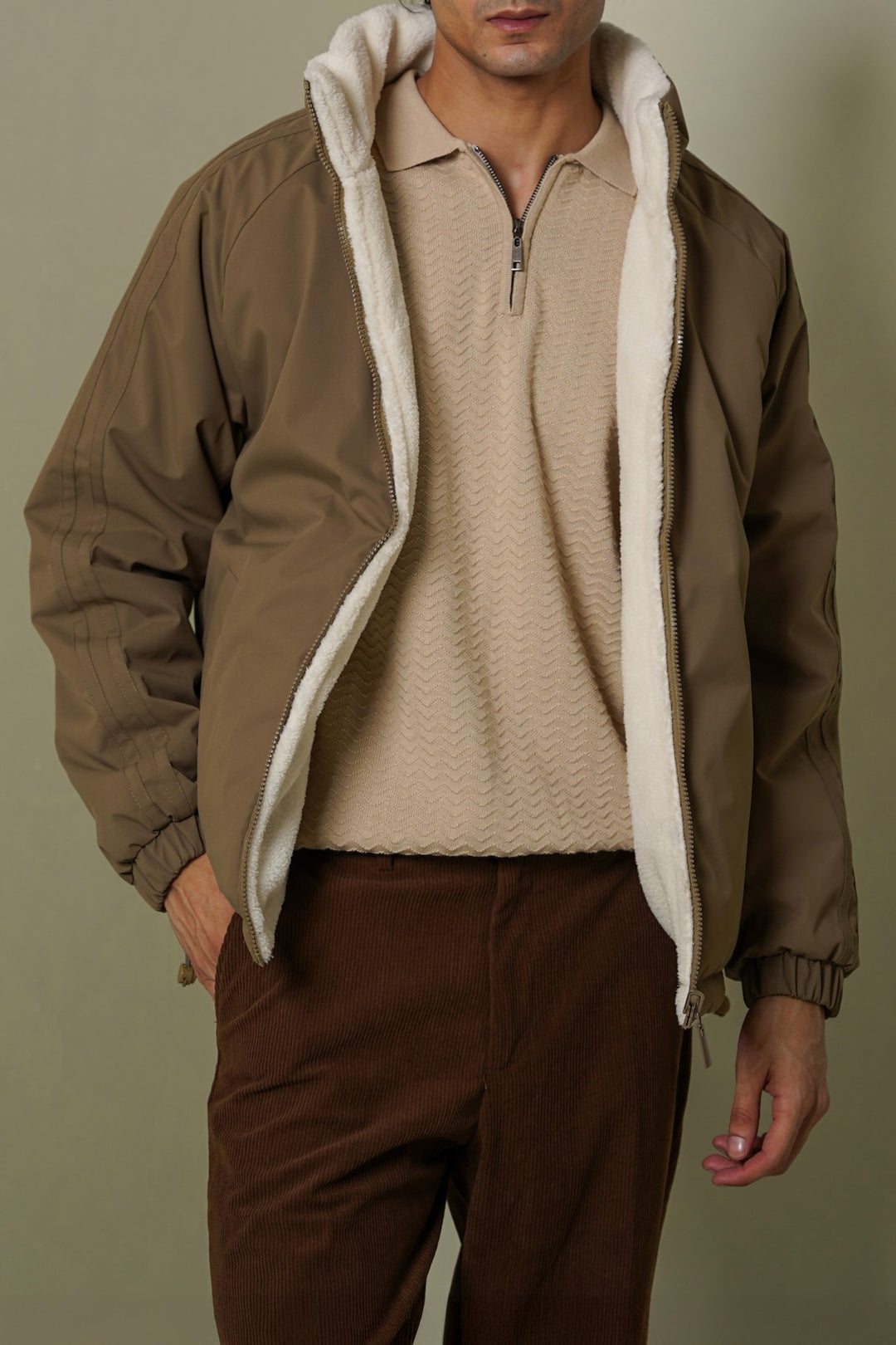 BROWN REVERSIBLE SHERPA PUFFER