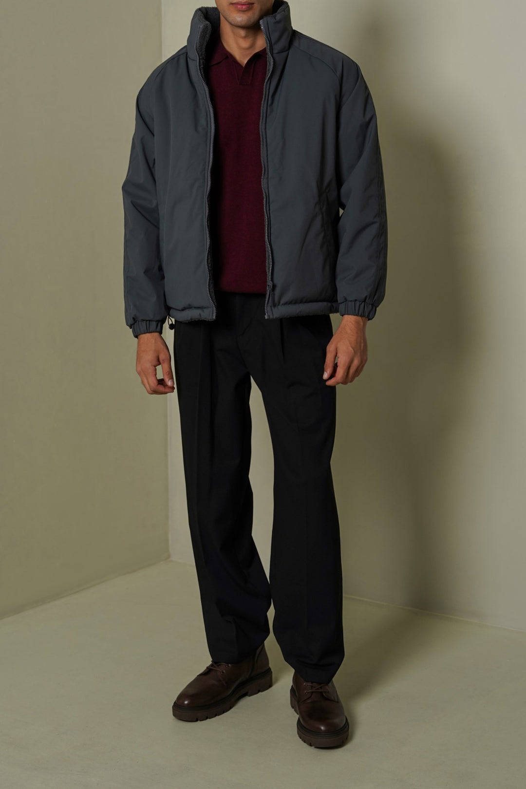 GREY REVERSIBLE SHERPA PUFFER