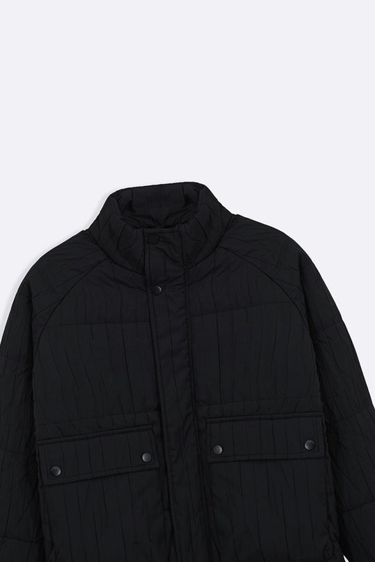 BLACK TEXTURED PUFFER JACKET