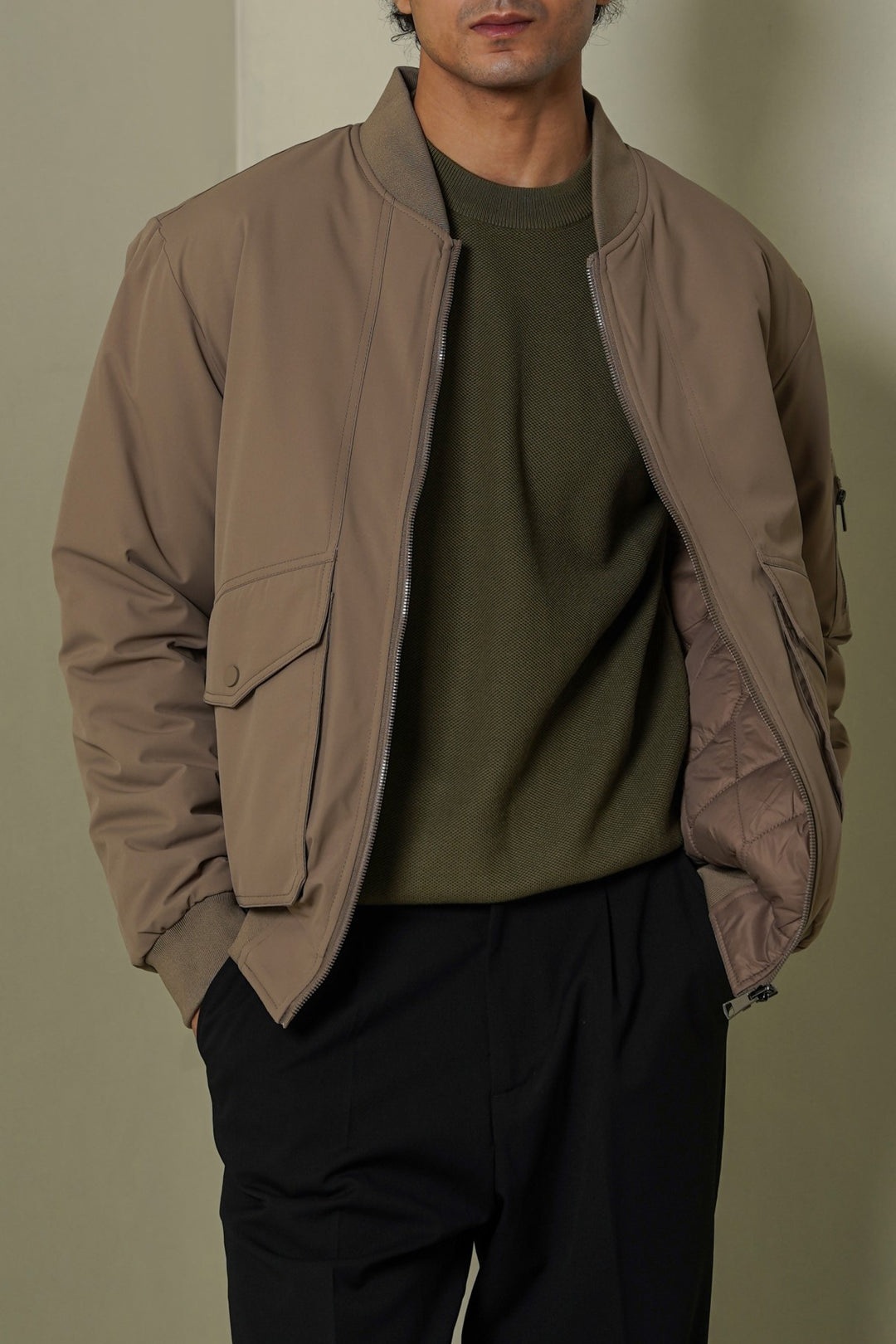 BEIGE REVERSIBLE BOMBER JACKET