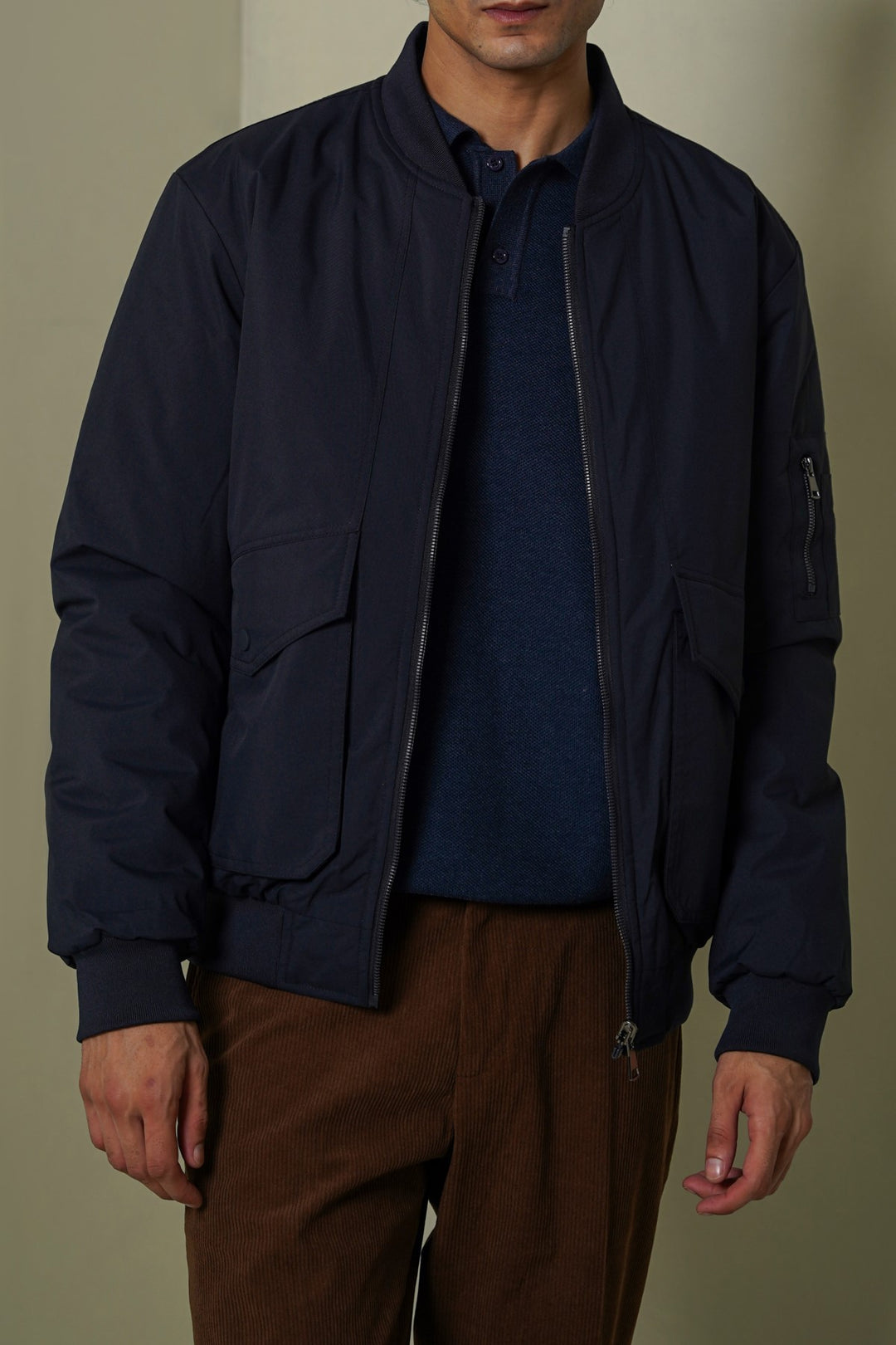 NAVY REVERSIBLE BOMBER JACKET