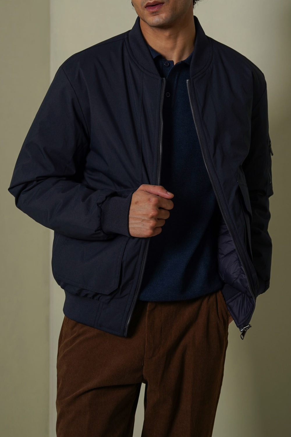 NAVY REVERSIBLE BOMBER JACKET