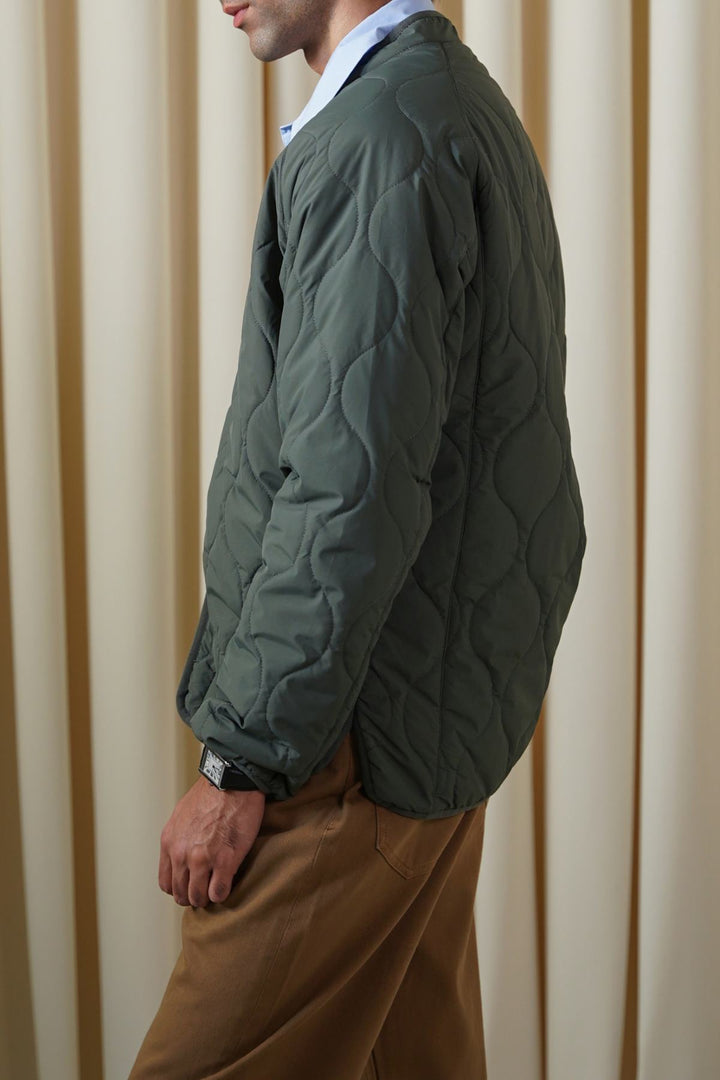 GREEN QUILTED MANDARIN JACKET