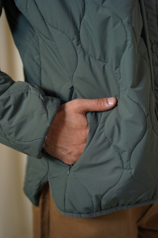 GREEN QUILTED MANDARIN JACKET