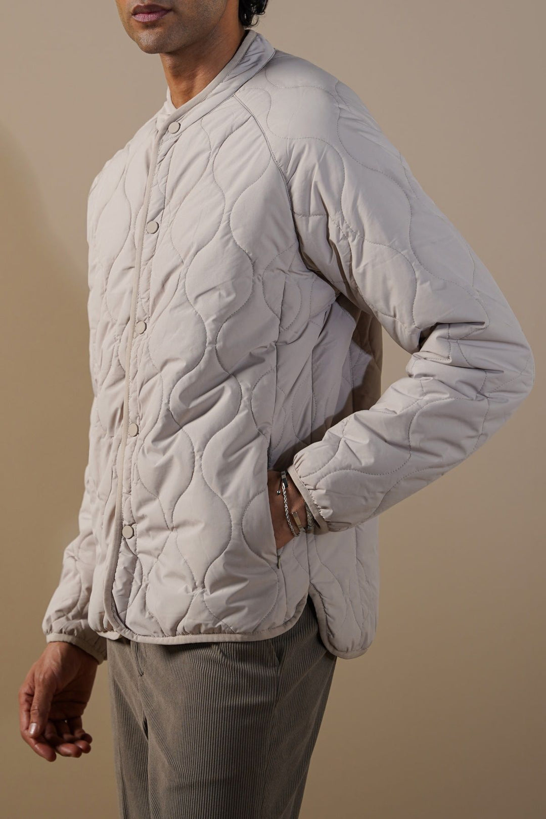 SAND QUILTED MANDARIN JACKET