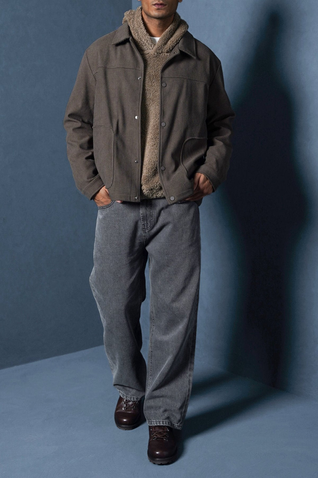 COFFEE WAFFLE-TEXTURED JACKET