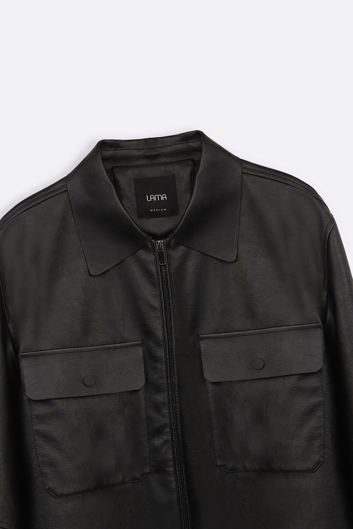 BLACK LEATHER EFFECT JACKET